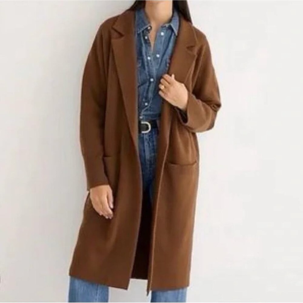 NWT J. Crew Ella Cotton Wool Brown Open Front Long Knit Sweater Blazer XXL - Picture 2 of 7